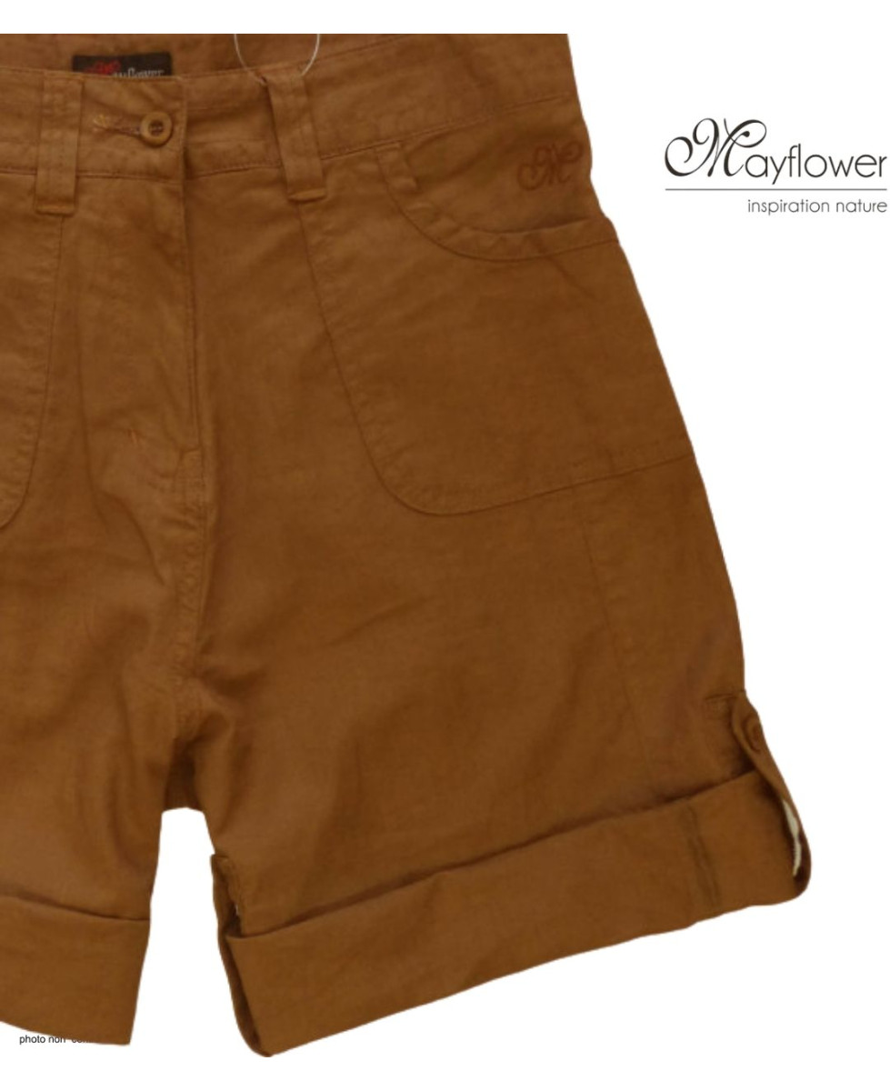 Short camel MAYFLOWER BOCCAC en lin et coton ajustable