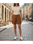 Short camel MAYFLOWER BOCCAC en lin et coton ajustable