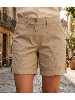 Short beige MAYFLOWER EXTRA1B en coton à revers modulables