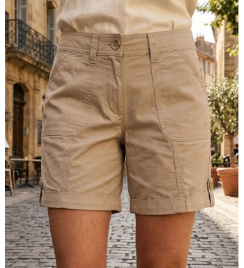 Short beige MAYFLOWER EXTRA1B en coton à revers modulables