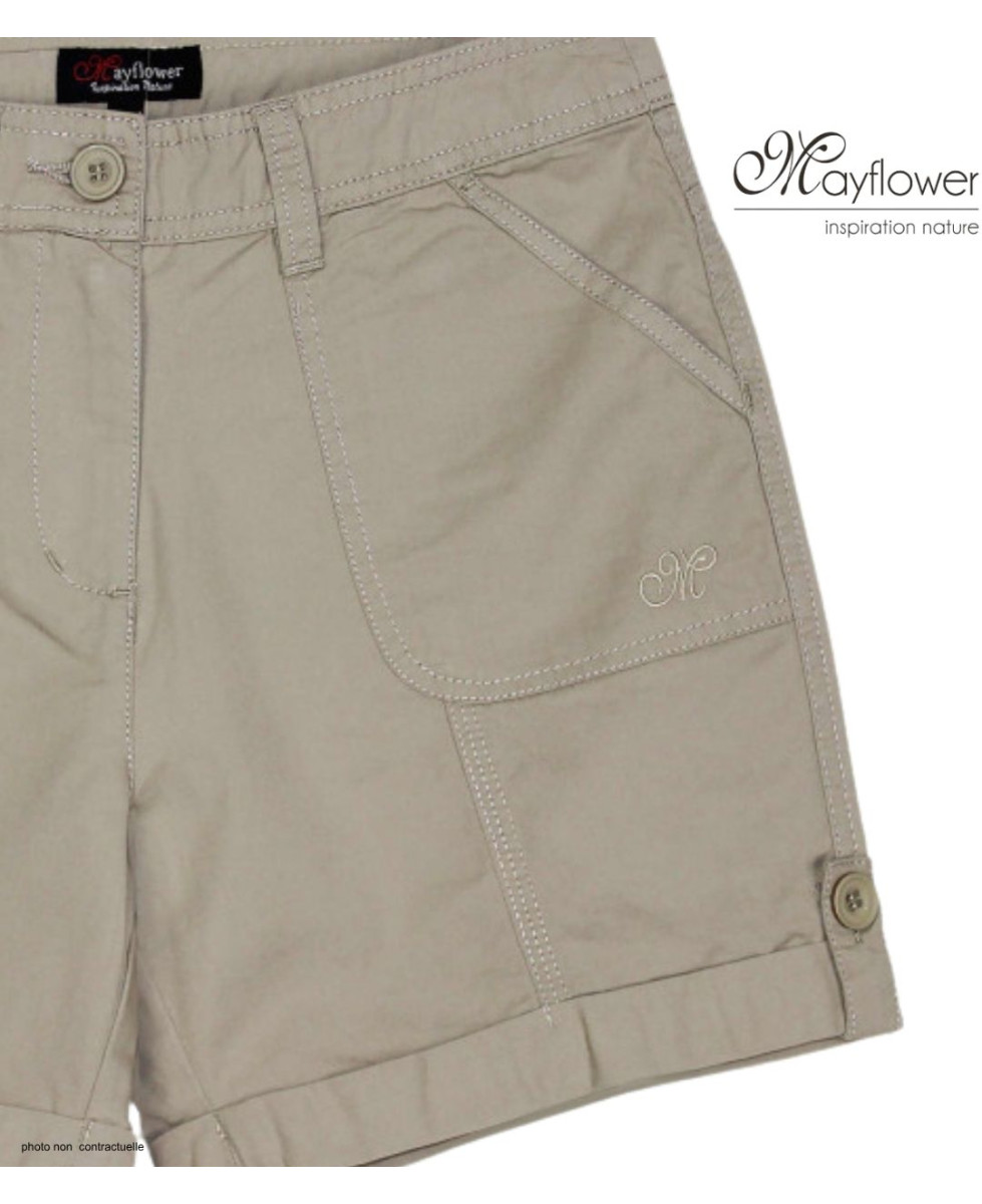 Short beige MAYFLOWER EXTRA1B en coton à revers modulables