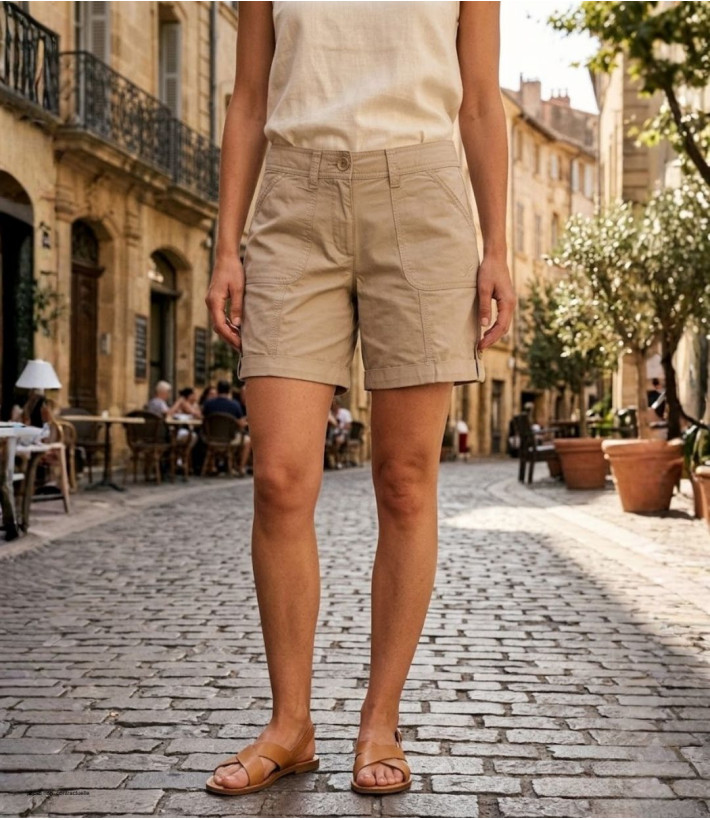 Short beige MAYFLOWER EXTRA1B en coton à revers modulables