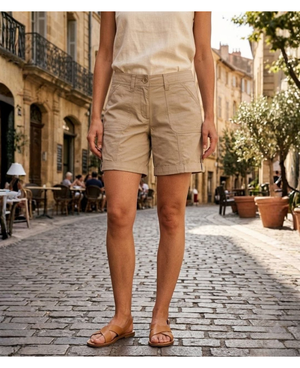 Short beige MAYFLOWER EXTRA1B en coton à revers modulables
