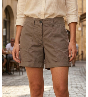 Short taupe MAYFLOWER EXTRA2T en coton à revers réglables