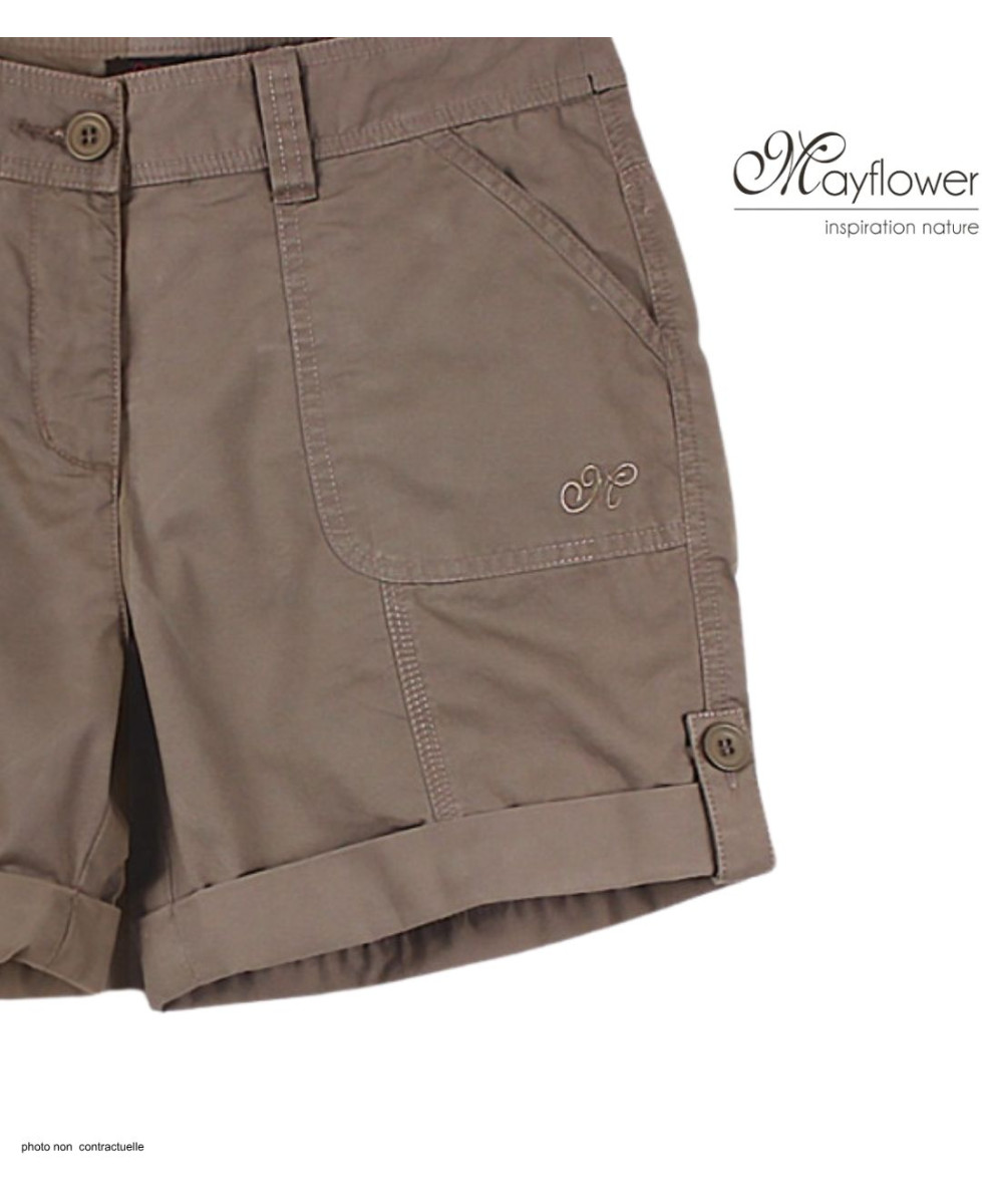 Short taupe MAYFLOWER EXTRA2T en coton à revers réglables