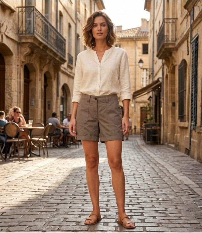 Short taupe MAYFLOWER EXTRA2T en coton à revers réglables