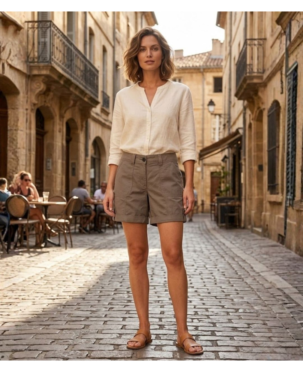 Short taupe MAYFLOWER EXTRA2T en coton à revers réglables