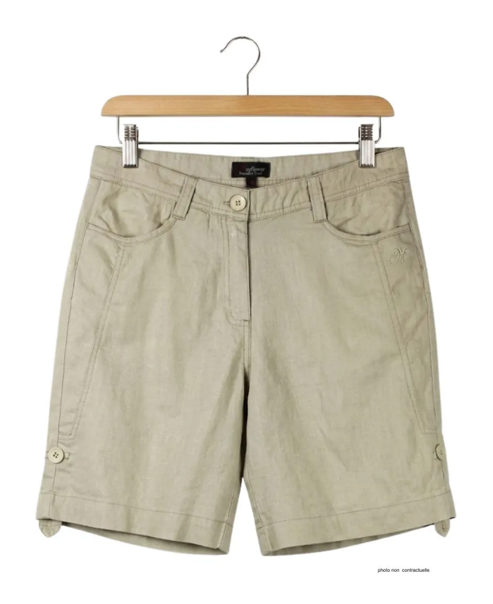 Short grandes tailles beige AXONE MAGO1 en lin et coton