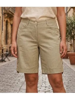 Short grandes tailles beige AXONE MAGO1 en lin et coton