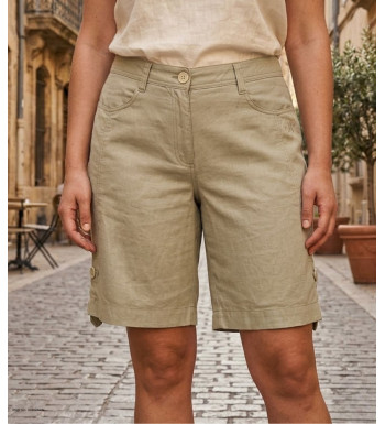 Short grandes tailles beige AXONE MAGO1 en lin et coton