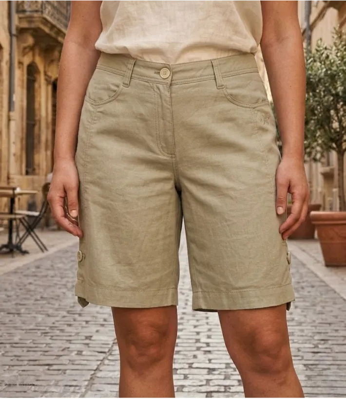 Short grandes tailles beige AXONE MAGO1 en lin et coton