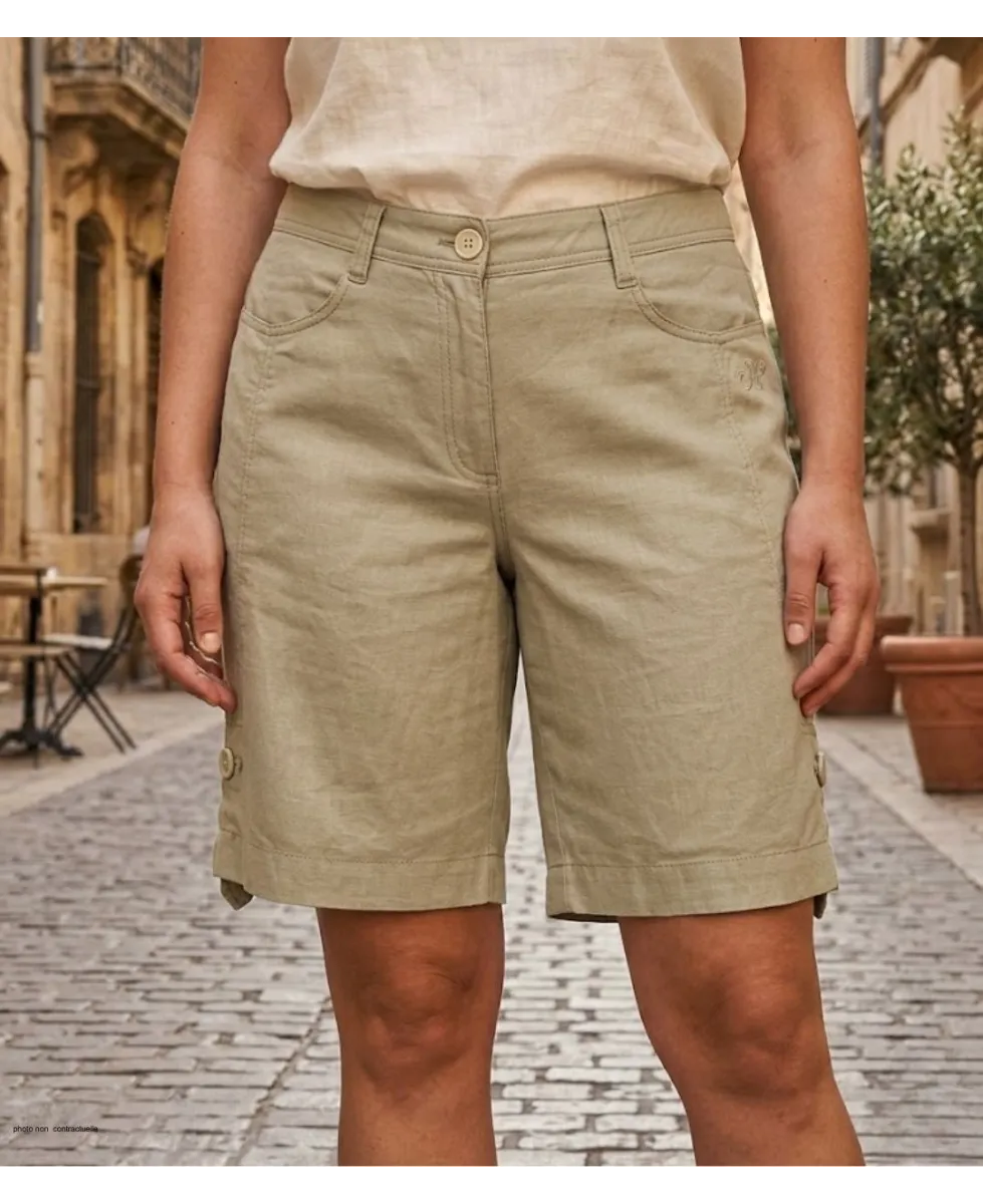 Short grandes tailles beige AXONE MAGO1 en lin et coton