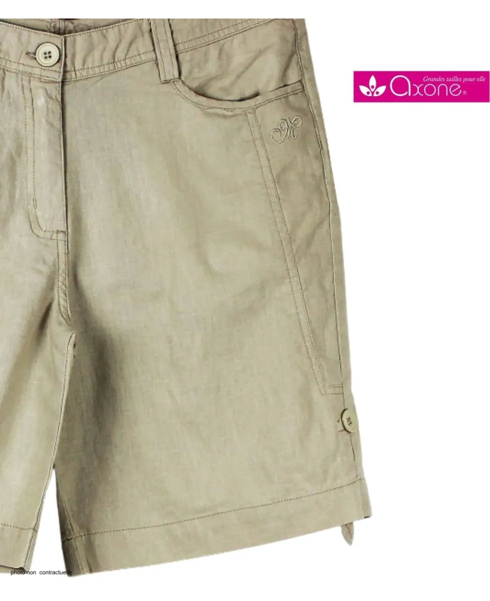 Short grandes tailles beige AXONE MAGO1 en lin et coton