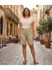 Short grandes tailles beige AXONE MAGO1 en lin et coton