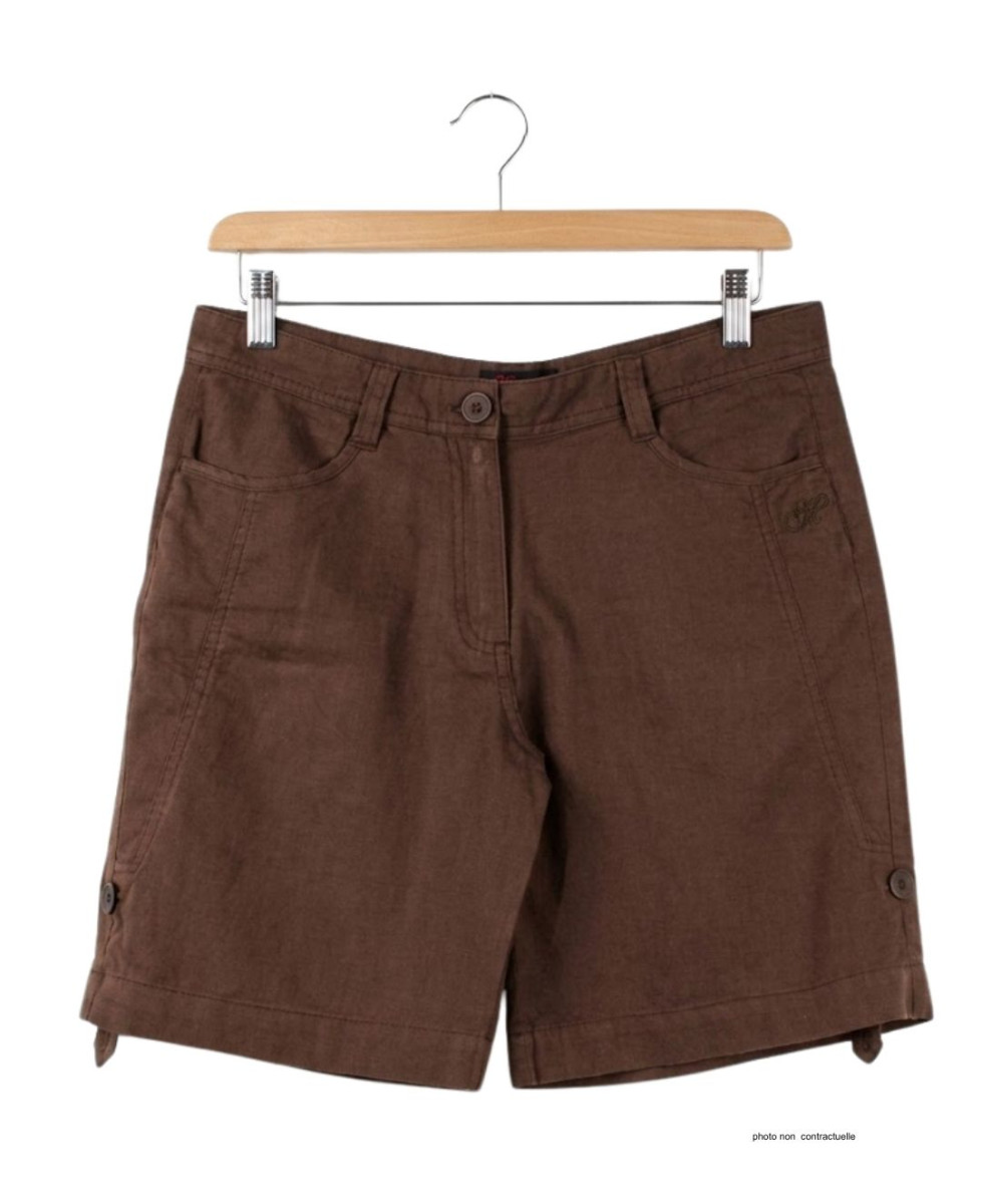 Short grandes tailles brun AXONE MAGO2 en lin et coton