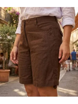 Short grandes tailles brun AXONE MAGO2 en lin et coton