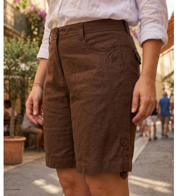 Short grandes tailles brun AXONE MAGO2 en lin et coton