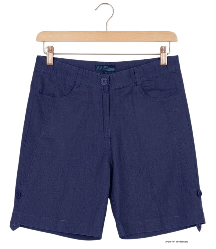 Short indigo MAYFLOWER MIGUEL2 en lin à longueur réglable