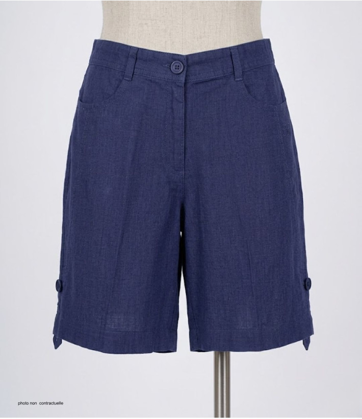Short indigo MAYFLOWER MIGUEL2 en lin à longueur réglable
