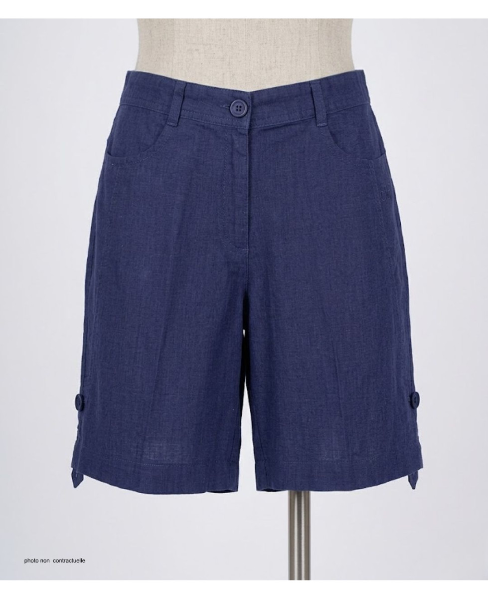 Short indigo MAYFLOWER MIGUEL2 en lin à longueur réglable