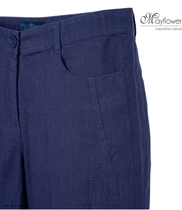 Short indigo MAYFLOWER MIGUEL2 en lin à longueur réglable