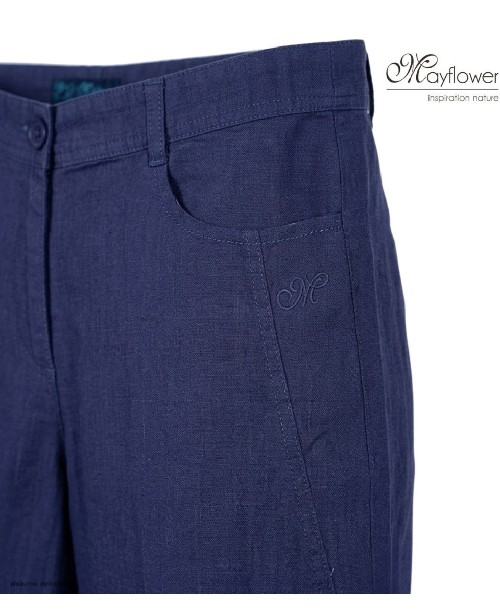 Short indigo MAYFLOWER MIGUEL2 en lin à longueur réglable