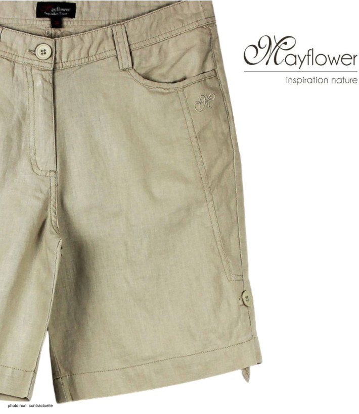 MAYFLOWER MINDY1 : Short en Lin Beige à Longueur Réglable