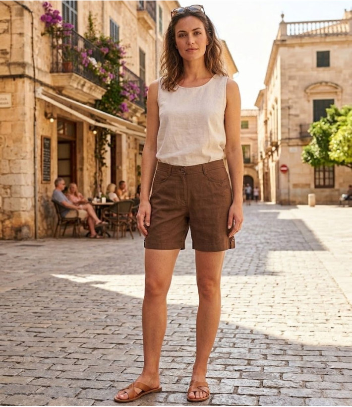 MAYFLOWER MINDY2 : Short en Lin Brun Marron Modulable