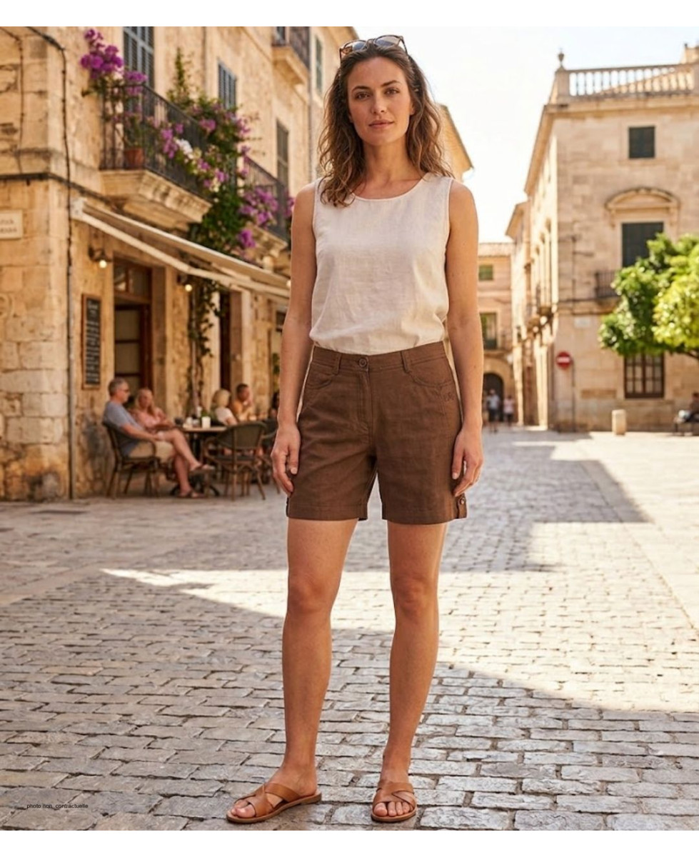 MAYFLOWER MINDY2 : Short en Lin Brun Marron Modulable