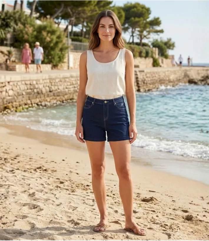 MAYFLOWER SAMARA1 : Short en Tissu Extensible Stretch Femme