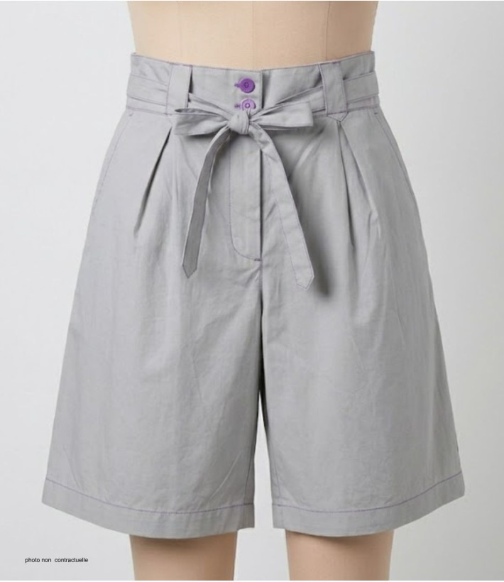 MAYFLOWER SE1105M : Short Mi-Long Mauve avec Ceinture Elégante