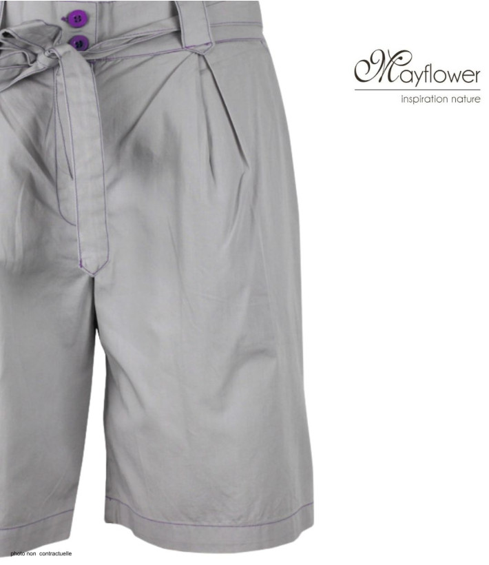 MAYFLOWER SE1105M : Short Mi-Long Mauve avec Ceinture Elégante