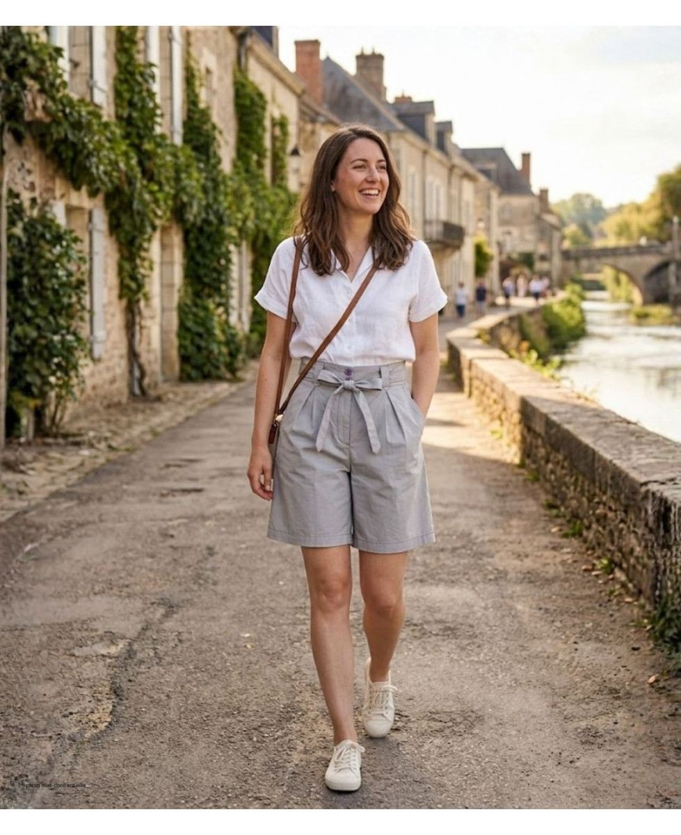 MAYFLOWER SE1105M : Short Mi-Long Mauve avec Ceinture Elégante