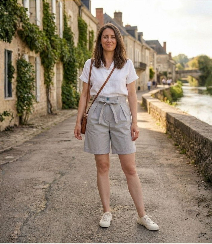 MAYFLOWER SE1105T : Short Mi-Long Turquoise avec Ceinture Elégante