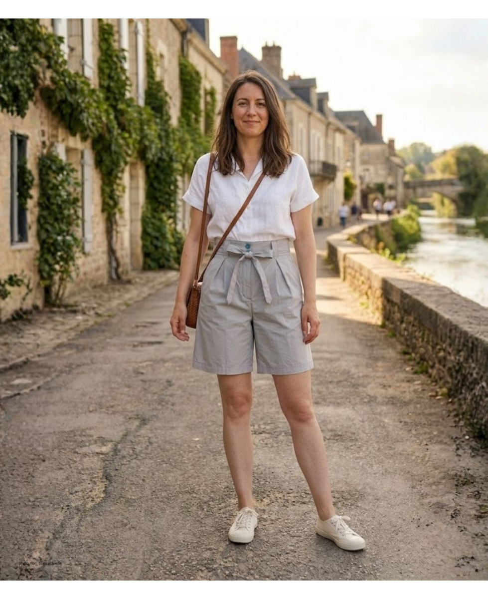 MAYFLOWER SE1105T : Short Mi-Long Turquoise avec Ceinture Elégante