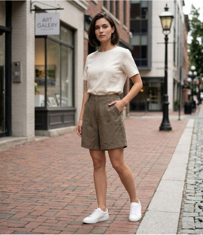 Short MAYFLOWER SE1176A en lin avocat : fraîcheur et coupe ajustée