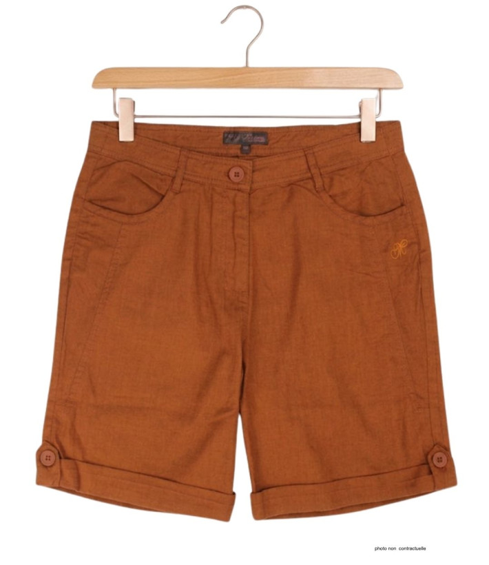 Short lin et coton femme MAYFLOWER T1102A orange été