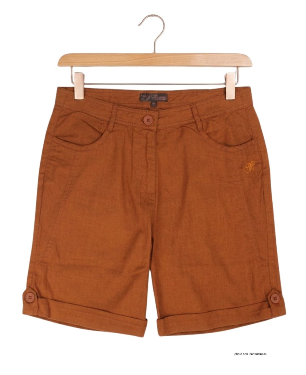 Short lin et coton femme MAYFLOWER T1102A orange été