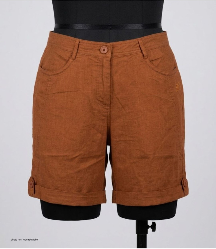 Short lin et coton femme MAYFLOWER T1102A orange été