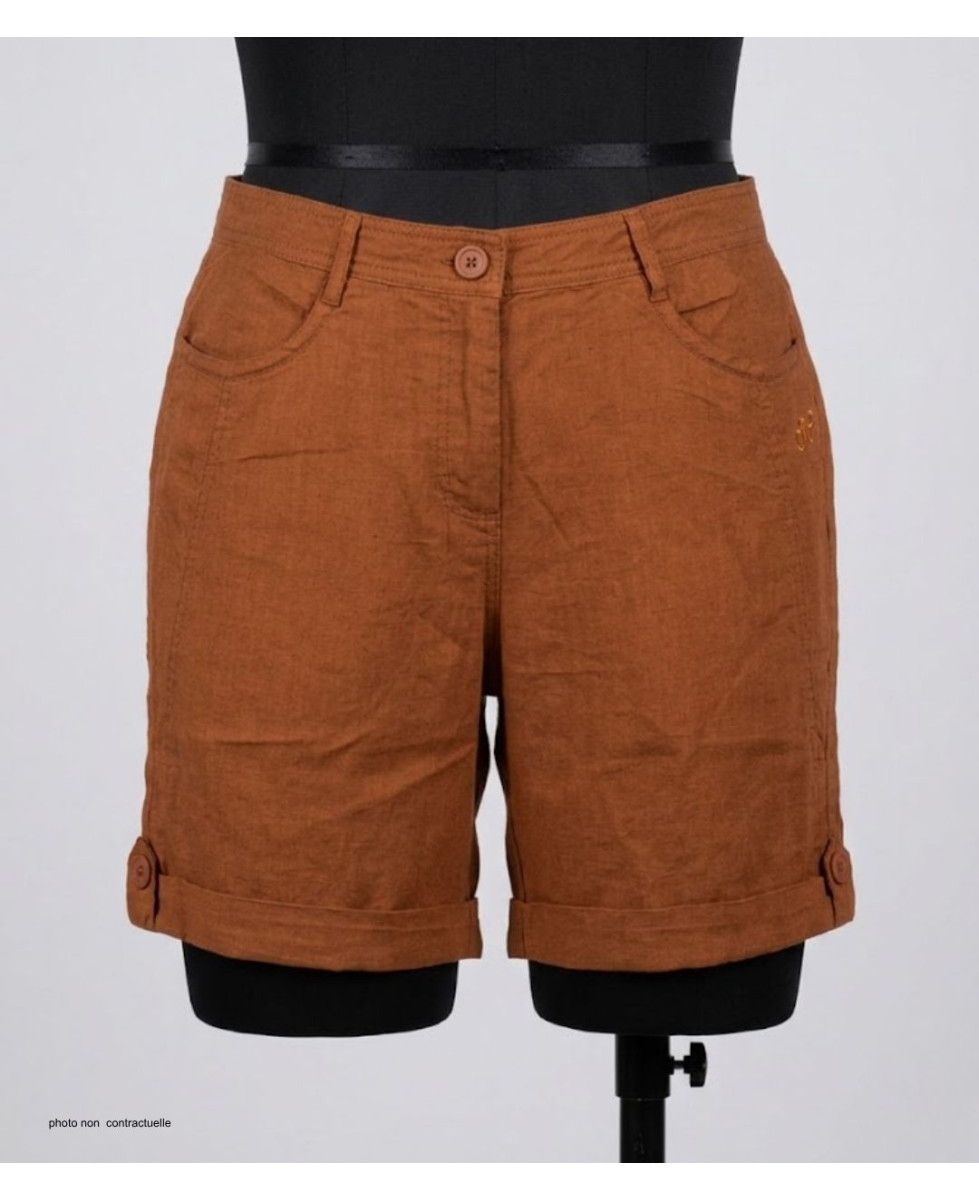 Short lin et coton femme MAYFLOWER T1102A orange été