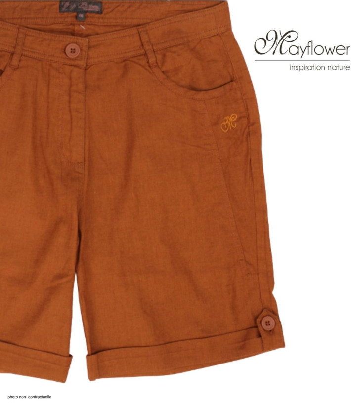 Short lin et coton femme MAYFLOWER T1102A orange été