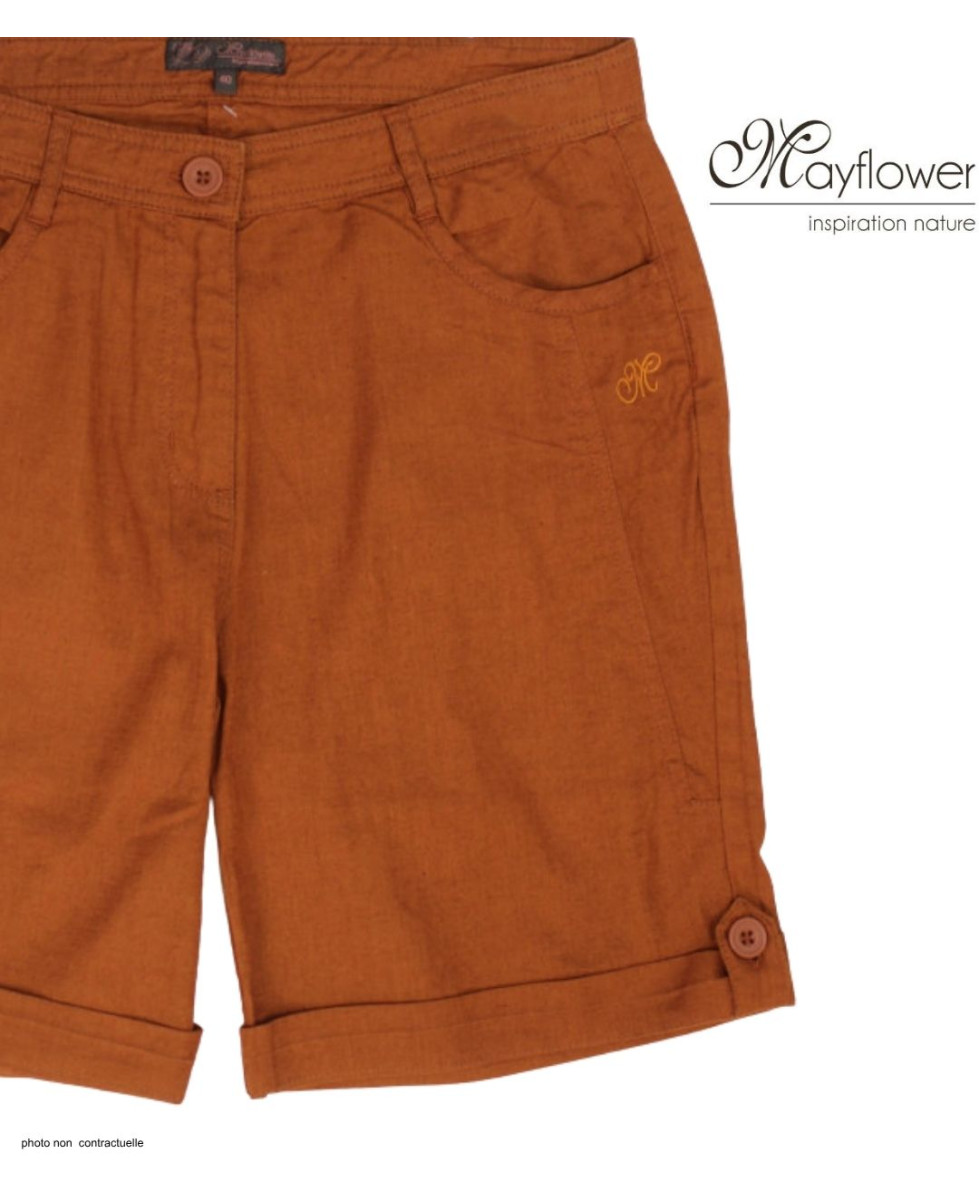 Short lin et coton femme MAYFLOWER T1102A orange été