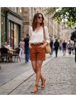 Short lin et coton femme MAYFLOWER T1102A orange été