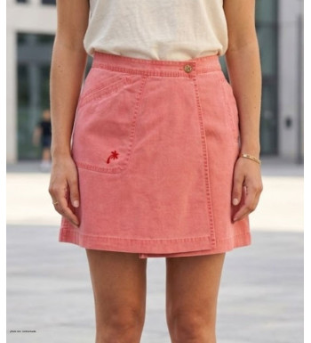 Jupe-short orange pour femme en coton de marque MAYFLOWER modèle SE8046 avec broderie palmier.