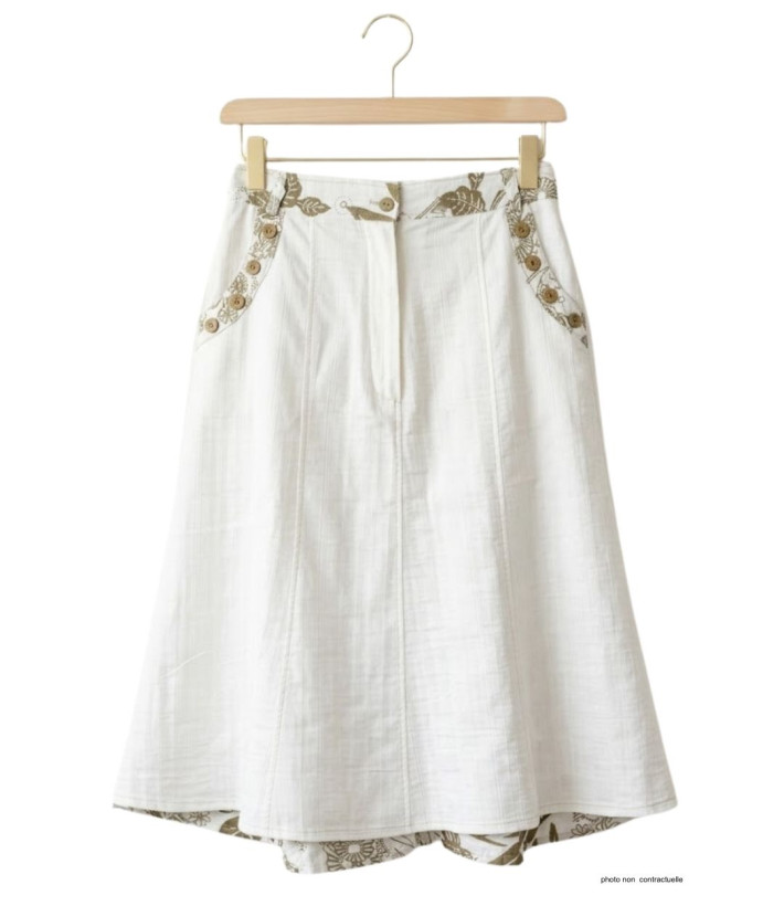 MAYFLOWER PF334 - Jupe longue ample fleurie blanc & kaki