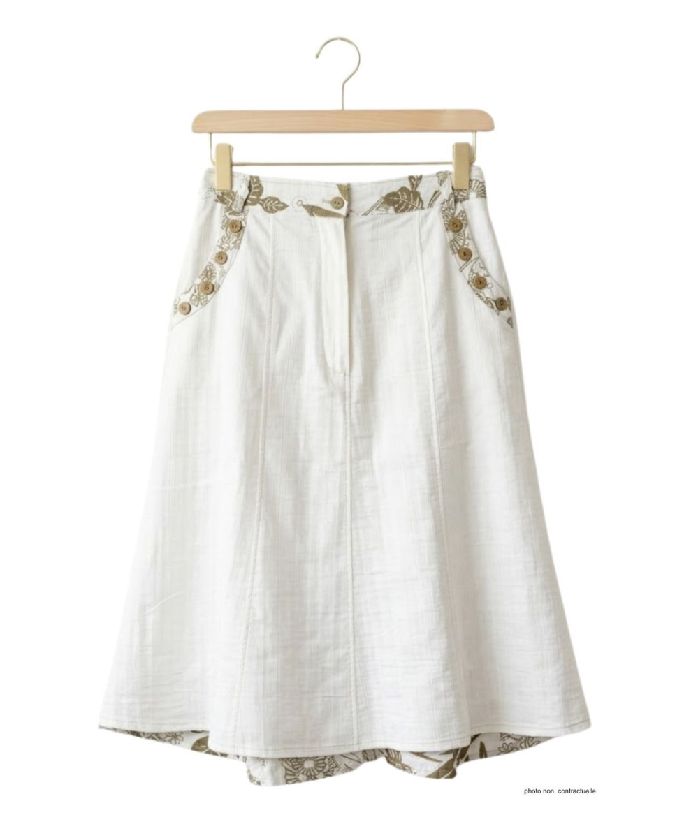 MAYFLOWER PF334 - Jupe longue ample fleurie blanc & kaki