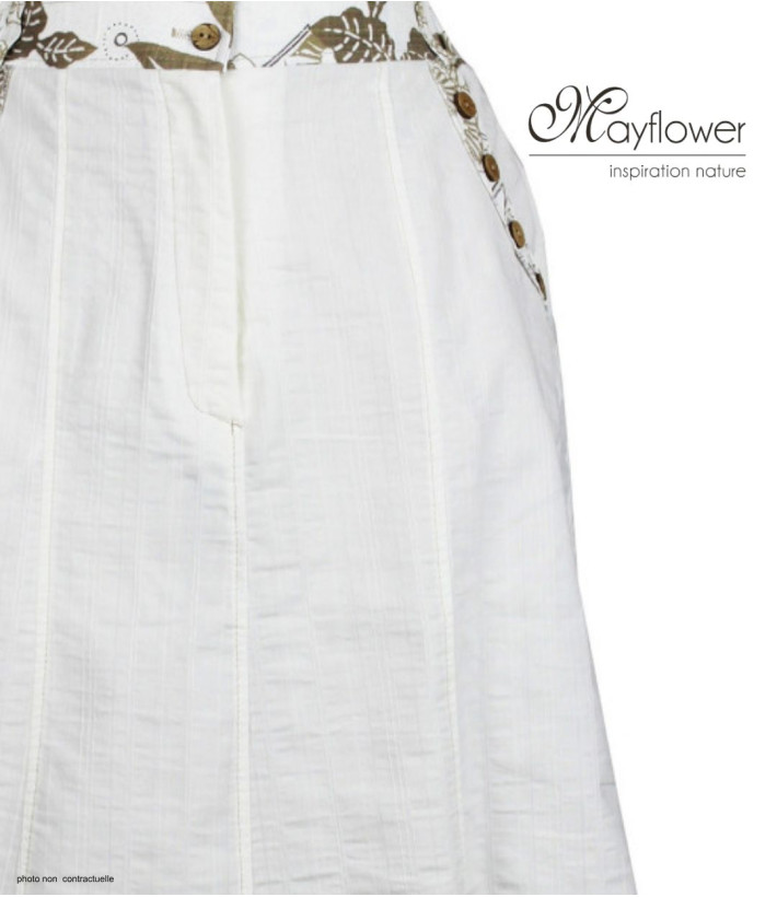 MAYFLOWER PF334 - Jupe longue ample fleurie blanc & kaki