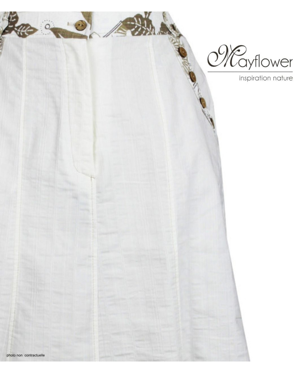 MAYFLOWER PF334 - Jupe longue ample fleurie blanc & kaki