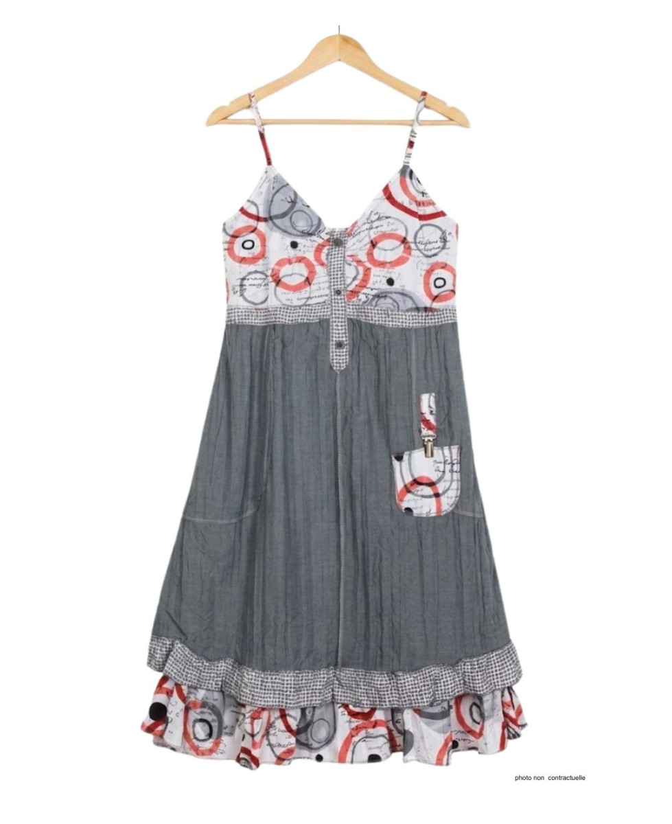 MAYFLOWER ALIAN - Robe dentelle grise fines bretelles chic