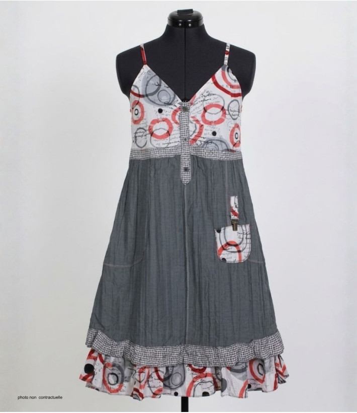 MAYFLOWER ALIAN - Robe dentelle grise fines bretelles chic